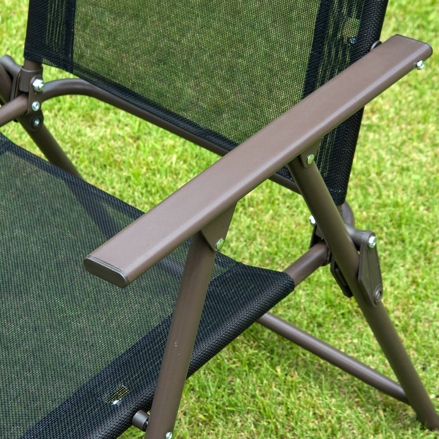 Outsunny - Ensemble salon de jardin 6 pcs - table ronde + 4 chaises pliables + parasol - acier époxy café textilène polyester noir - Outsunny - Image 5