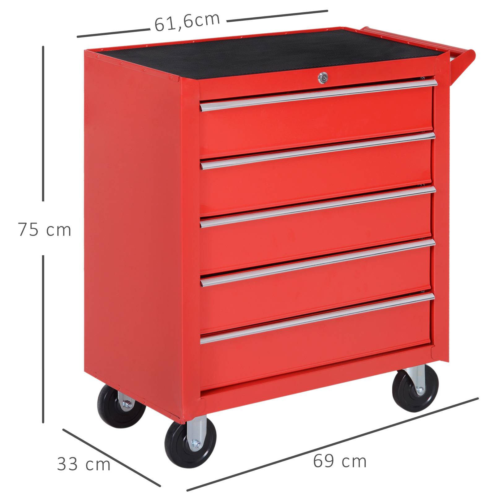 Sans Marque - Armoire roulante, atelier garage, acier, 69L x 33P x 75H cm, rouge - Image 5