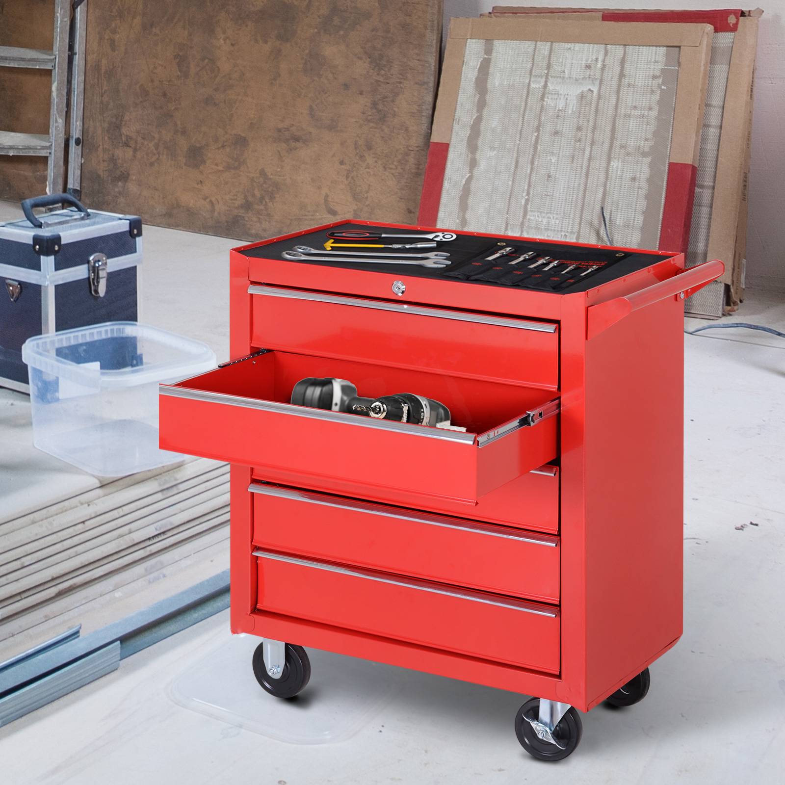 Sans Marque - Armoire roulante, atelier garage, acier, 69L x 33P x 75H cm, rouge - Image 3