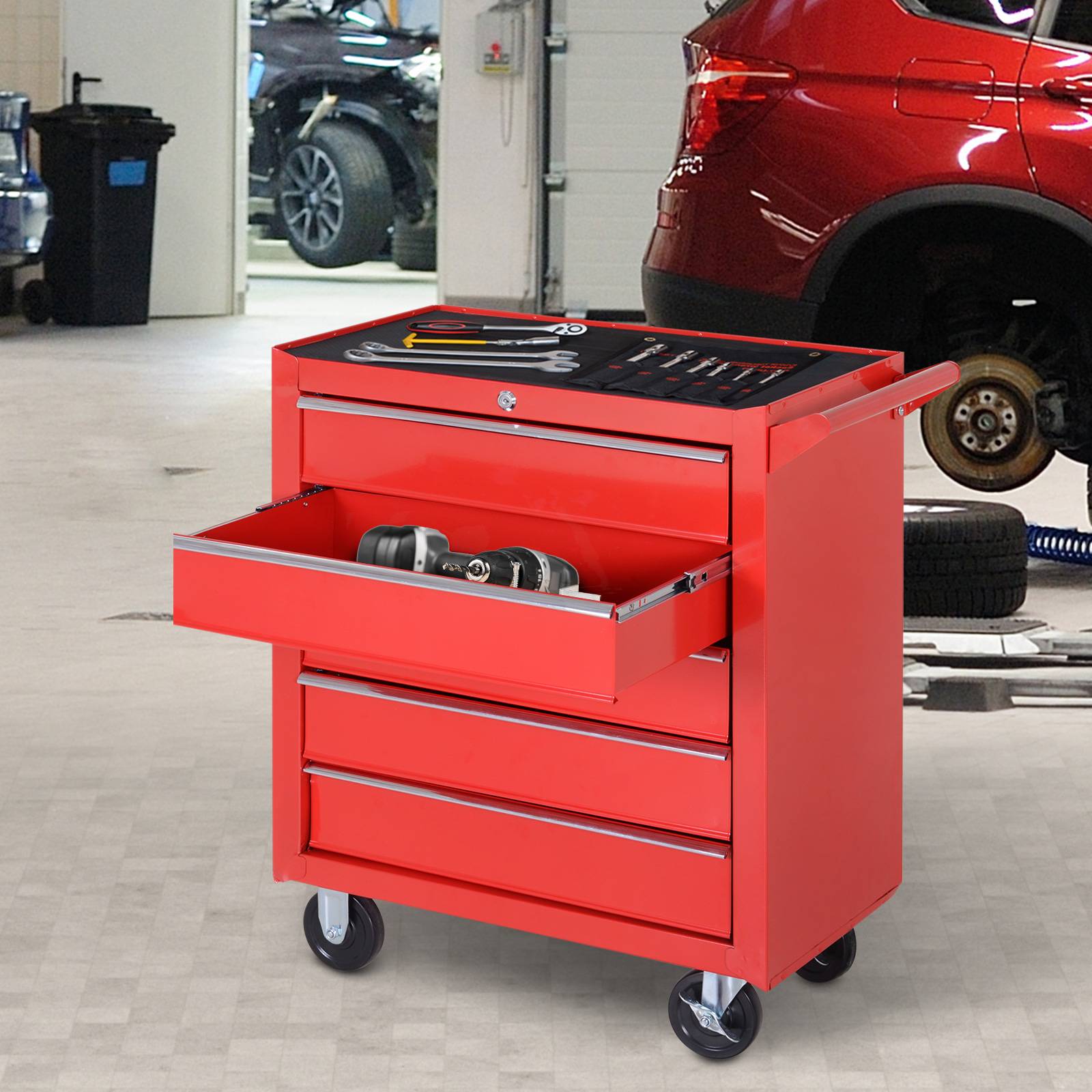 Sans Marque - Armoire roulante, atelier garage, acier, 69L x 33P x 75H cm, rouge - Image 4