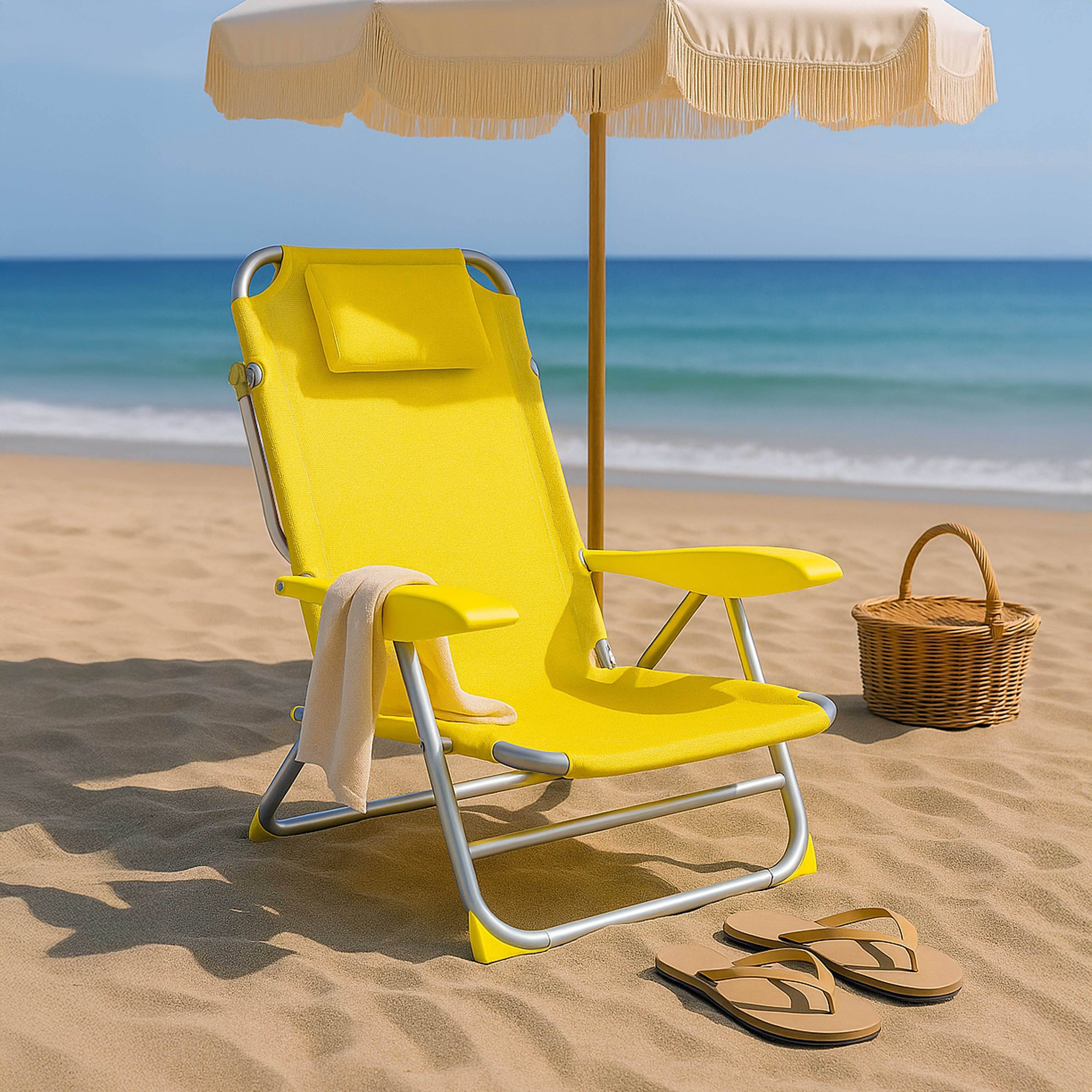 Oviala - Fauteuil clic clac des plages polyester jaune clair - Oviala - Image 2