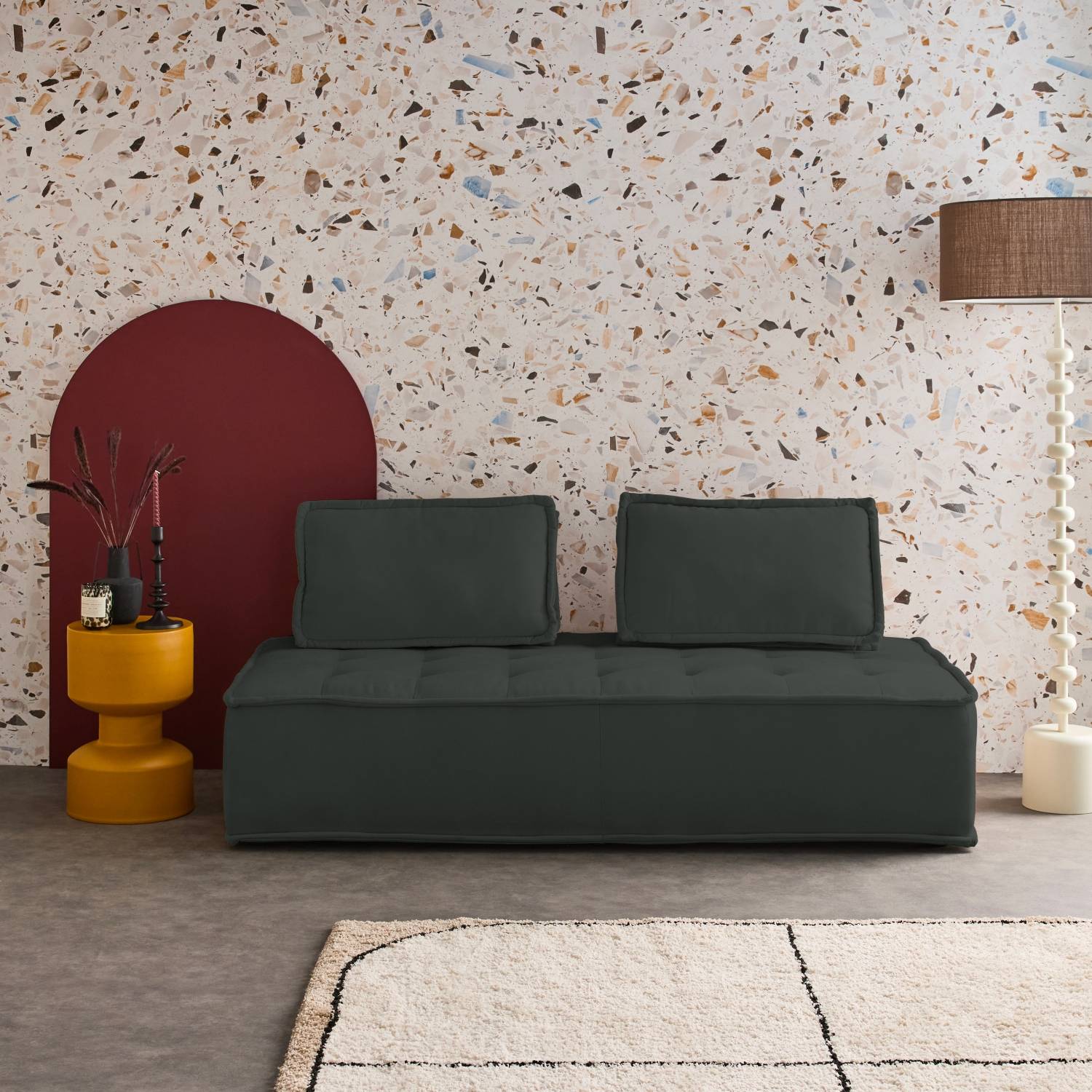 sweeek - Chauffeuse 2 places pour canapé modulable tissu capitonné gris | sweeek - Image 1