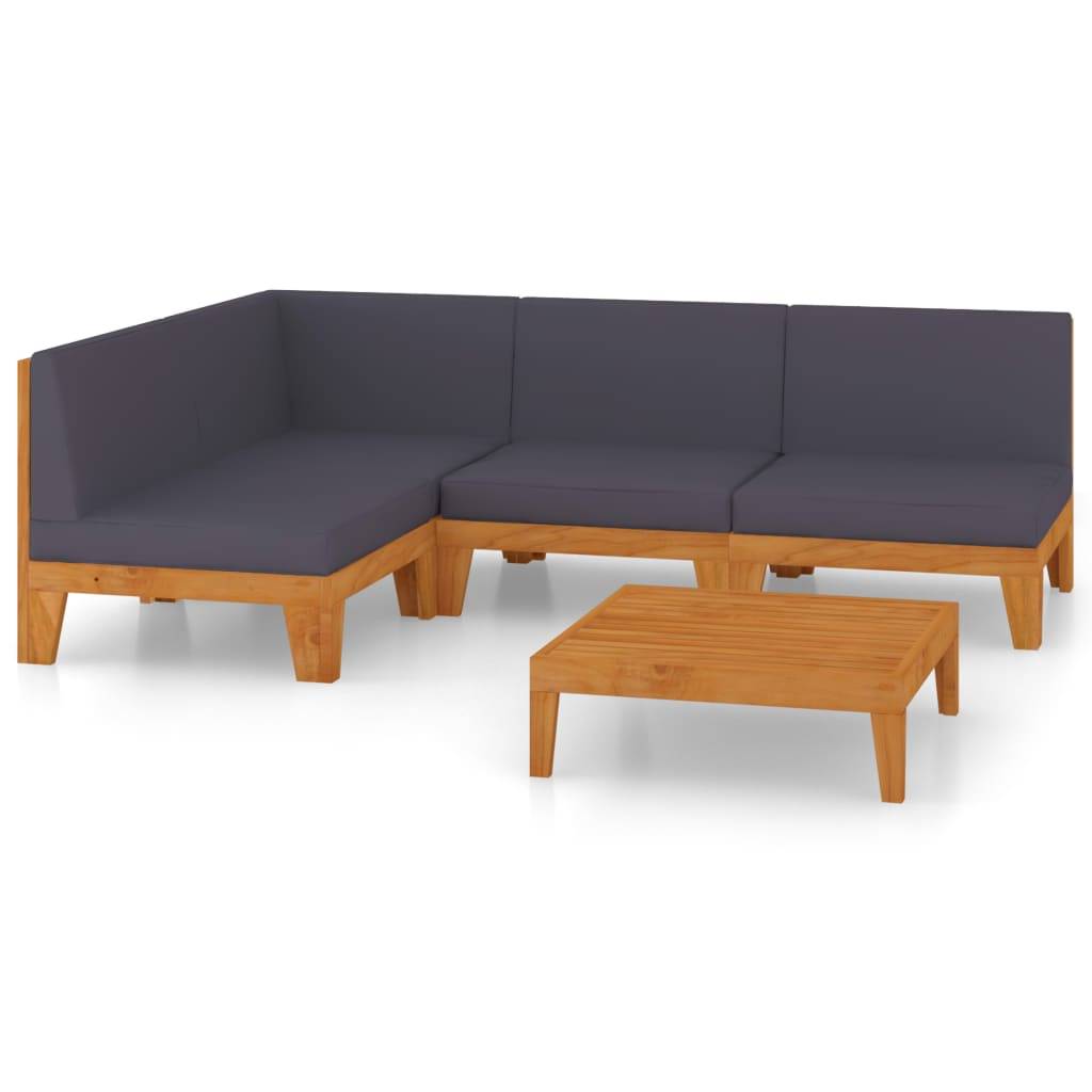 Helloshop26 - Salon de jardin meuble d'extérieur ensemble de mobilier 5 pièces avec coussins bois d'acacia solide - Image 1