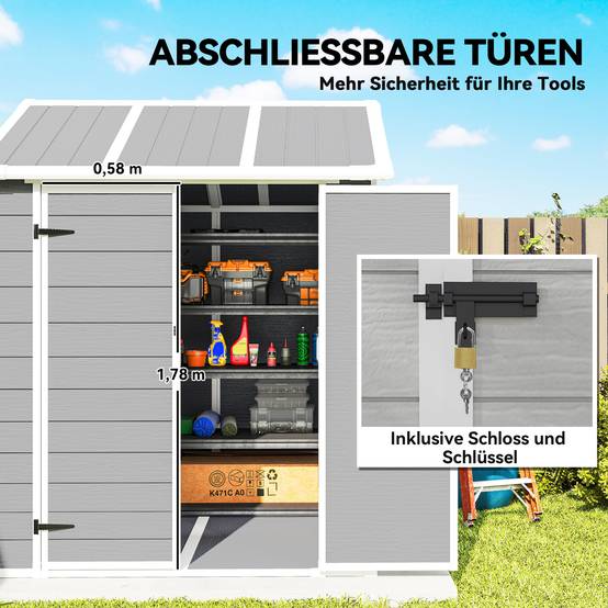 Abri de jardin polypropylène gris 181 x 181 x 220 cm - PANGIVO - Image 10