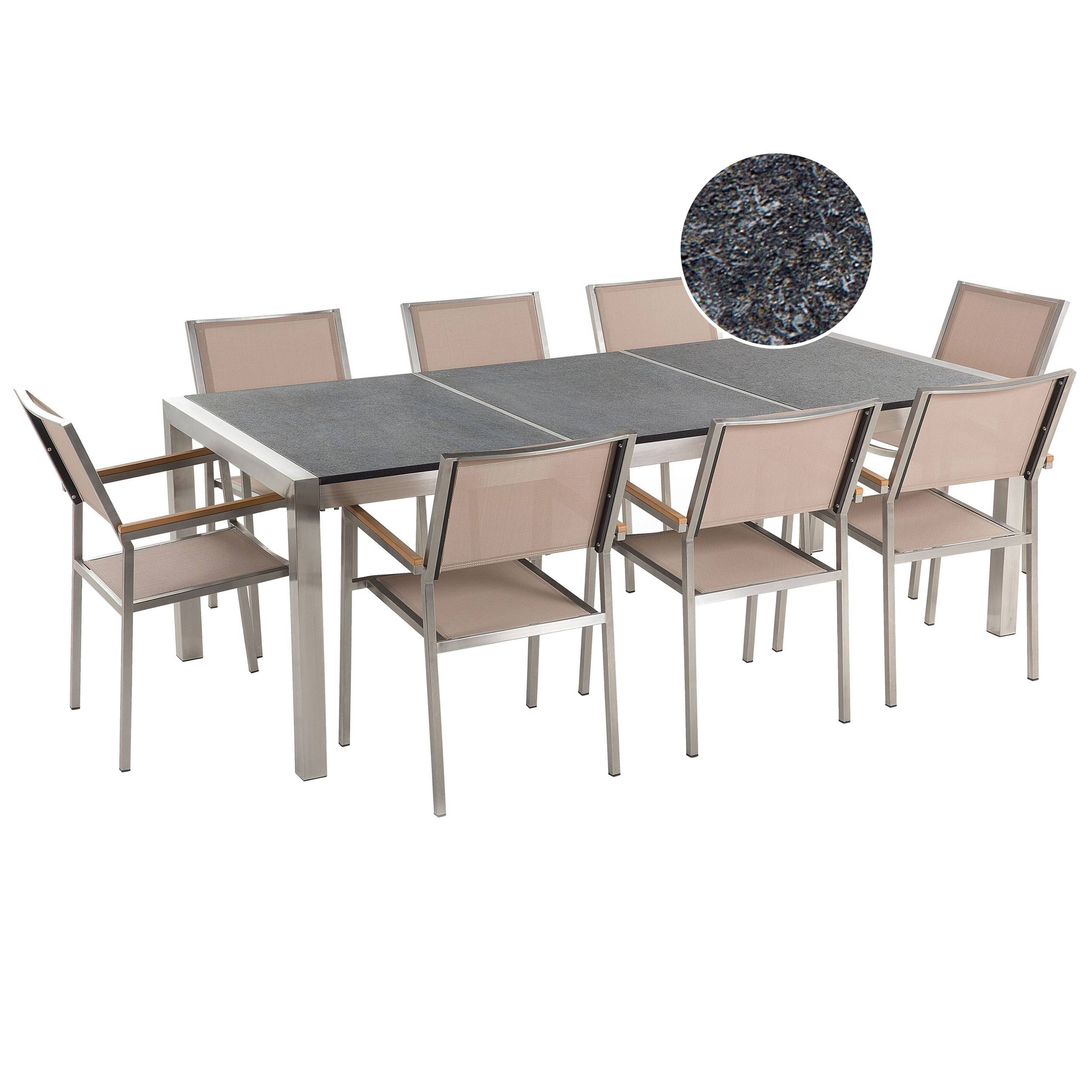 Beliani - Set de salle à manger, 8 Personnes Granit Noir/beige GROSSETO - Beliani - Image 2