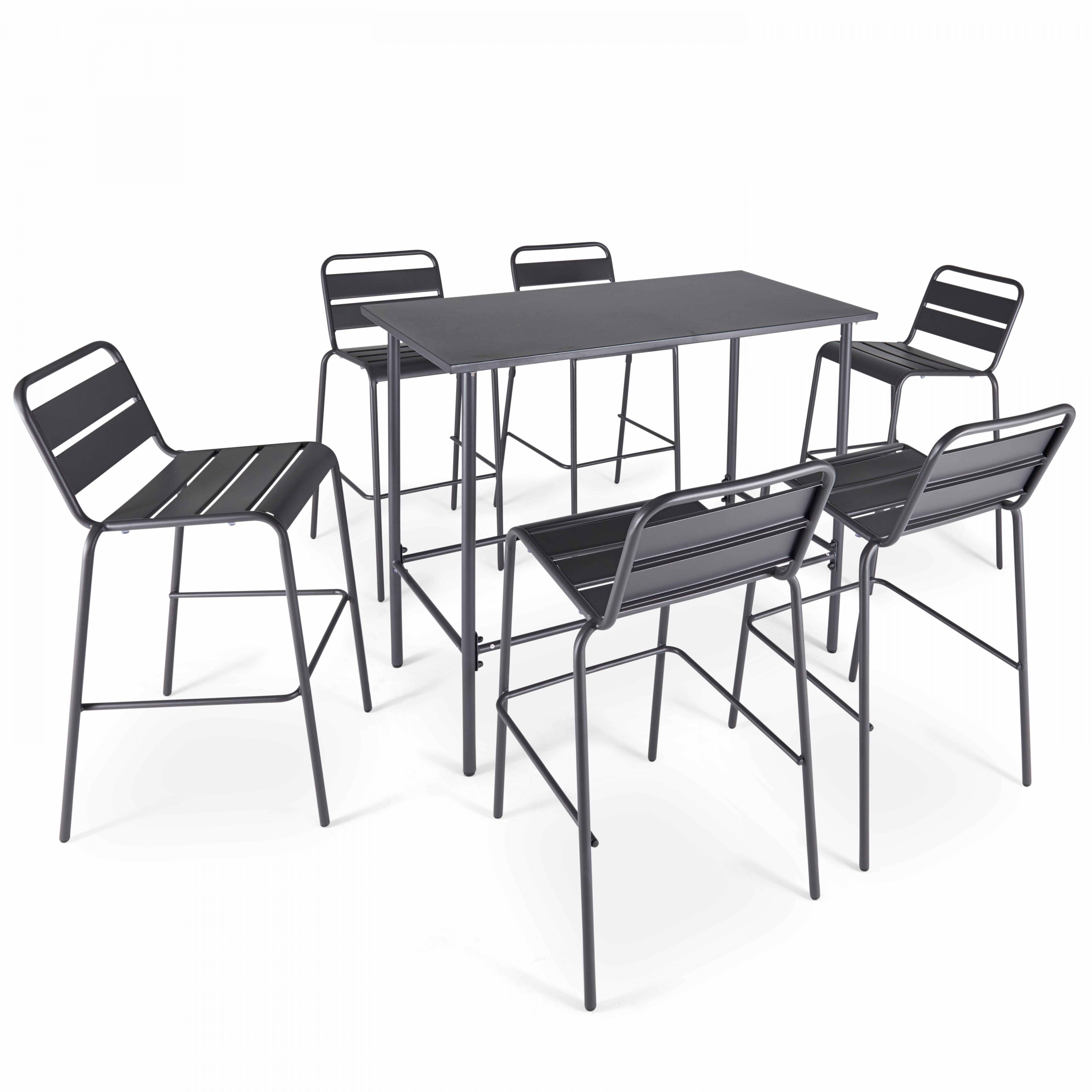 Oviala - Ensemble table haute de jardin et 6 chaises en métal gris Palavas - Oviala - Image 1