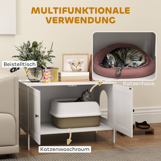 ComfortXL - Meuble cache-litière chat bois MDF pour grands chats anti-odeur 80x51x54cm blanc - ComfortXL Outdoor Living - Image 4