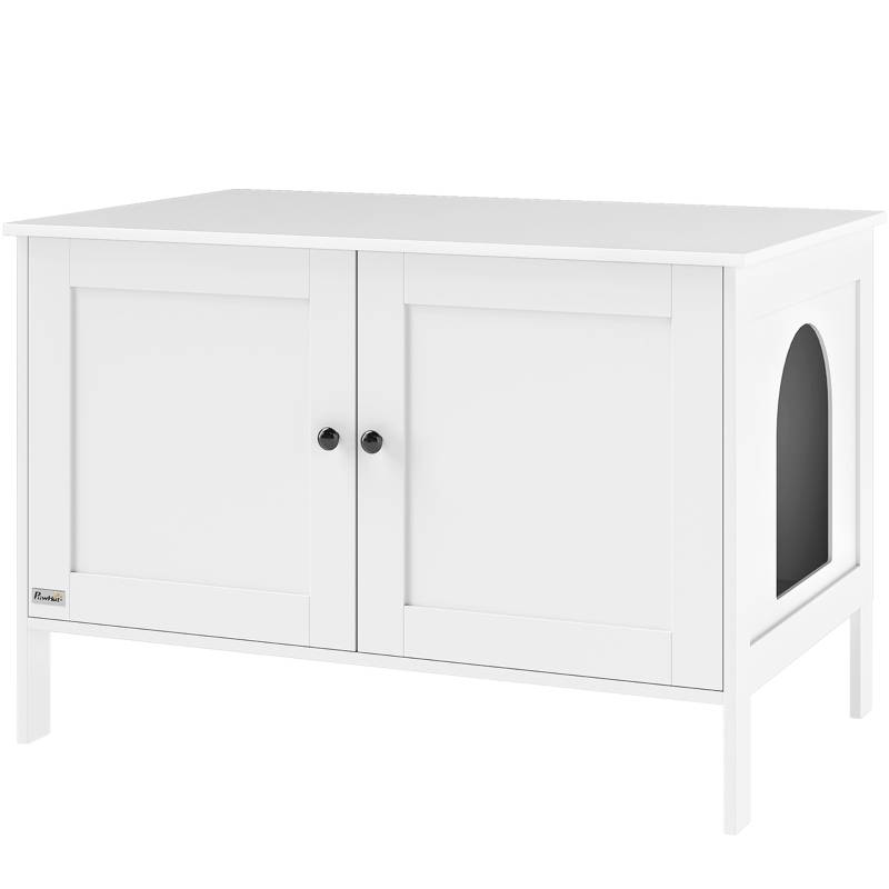 ComfortXL - Meuble cache-litière chat bois MDF pour grands chats anti-odeur 80x51x54cm blanc - ComfortXL Outdoor Living - Image 2