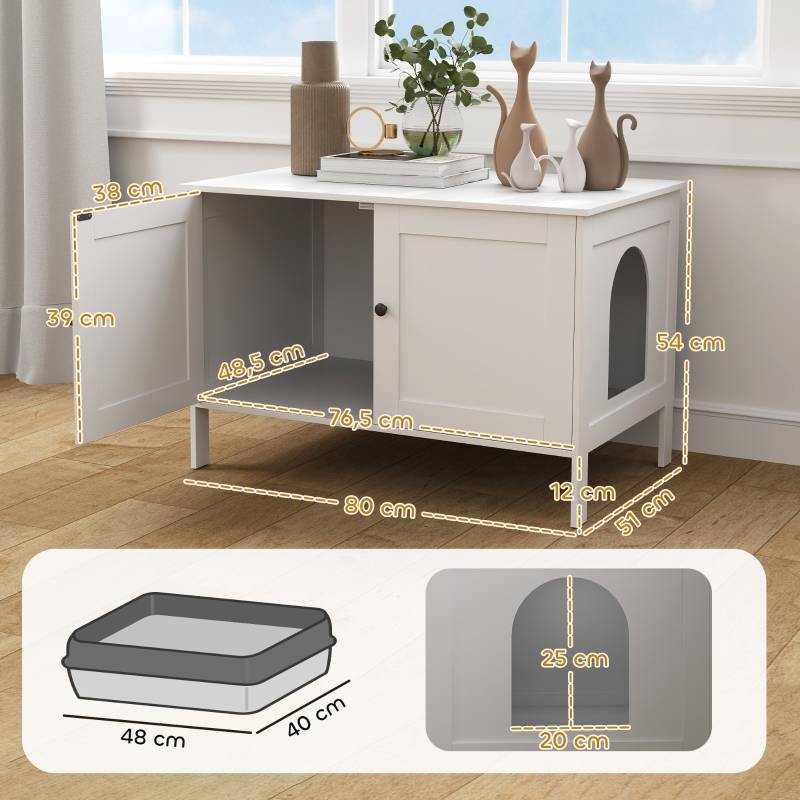 ComfortXL - Meuble cache-litière chat bois MDF pour grands chats anti-odeur 80x51x54cm blanc - ComfortXL Outdoor Living - Image 3