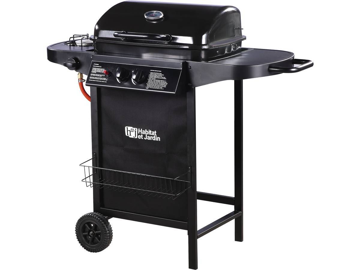 Barbecue Gaz "party 3" - 3 Brûleurs Dont 1 Latéral - 9.38 Kw - Noir -habitat Et Jardin