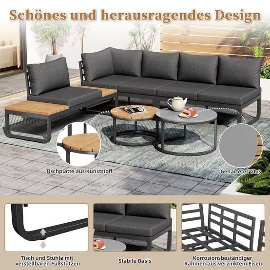 Set de mobilier de jardin 4-5 places avec 2 canapés 2 places et 2 tables empilables Acier Gris - PANGIVO - Image 7