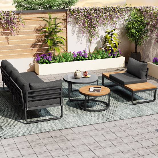 Set de mobilier de jardin 4-5 places avec 2 canapés 2 places et 2 tables empilables Acier Gris - PANGIVO - Image 2