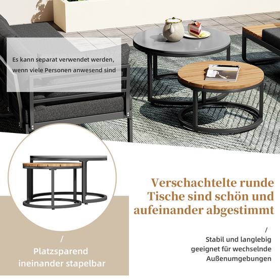 Set de mobilier de jardin 4-5 places avec 2 canapés 2 places et 2 tables empilables Acier Gris - PANGIVO - Image 8