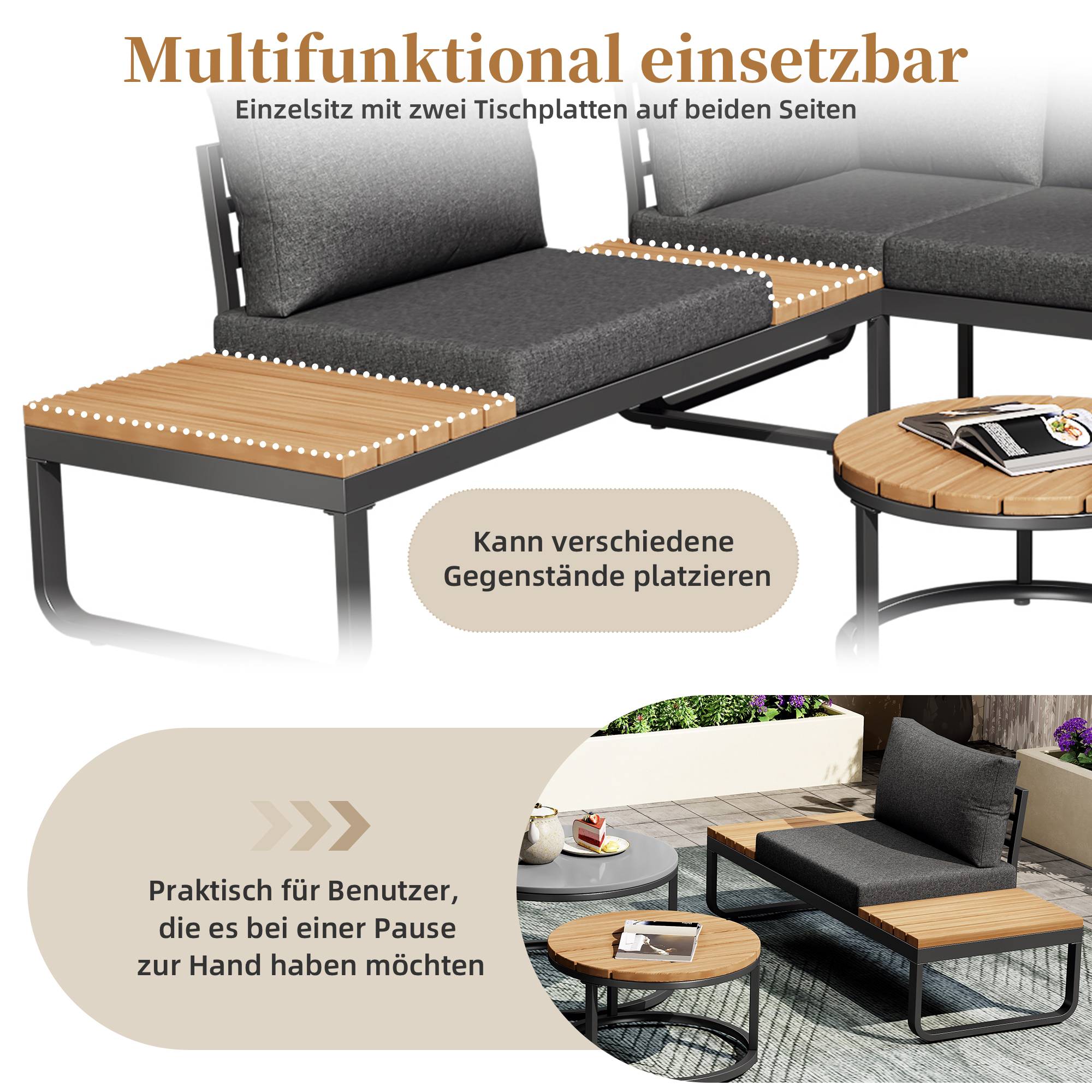Set de mobilier de jardin 4-5 places avec 2 canapés 2 places et 2 tables empilables Acier Gris - PANGIVO - Image 9