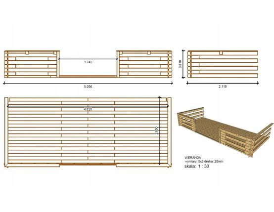 Altanka - Terrasse en bois avec balustrade pour abri en bois - 10m2 - 5m x 2m - couleur: naturel - DOM601 - ALTANKA - Image 3