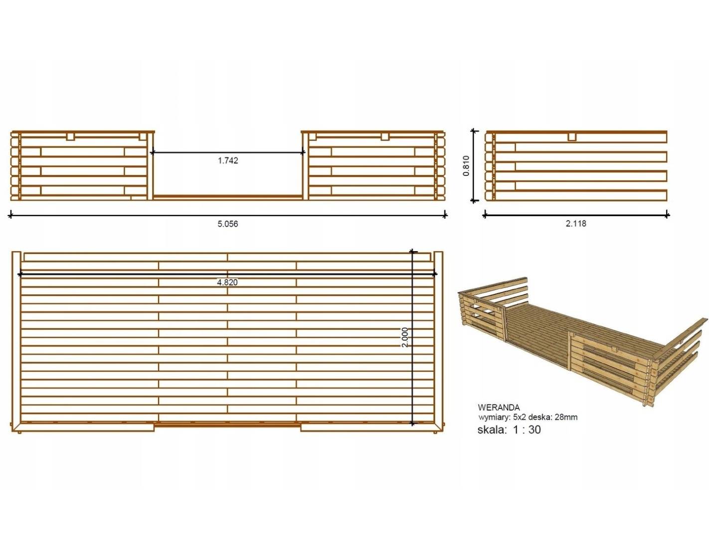 Altanka - Terrasse en bois avec balustrade pour abri en bois - 10m2 - 5m x 2m - couleur: naturel - DOM601 - ALTANKA - Image 3