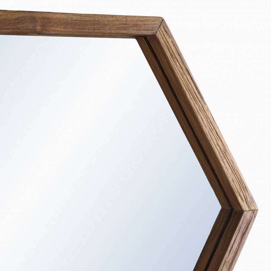 Macabane - ALIDA - Miroir 'L' marron structure bois teck recyclé forme hexagone - Image 3
