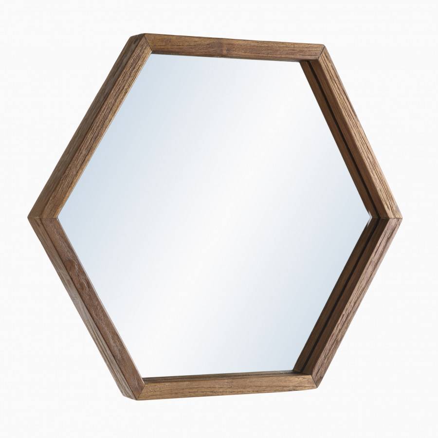 Macabane - ALIDA - Miroir 'L' marron structure bois teck recyclé forme hexagone - Image 9
