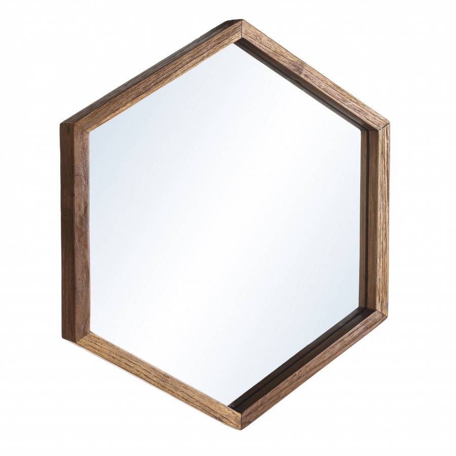 Macabane - ALIDA - Miroir 'L' marron structure bois teck recyclé forme hexagone - Image 7