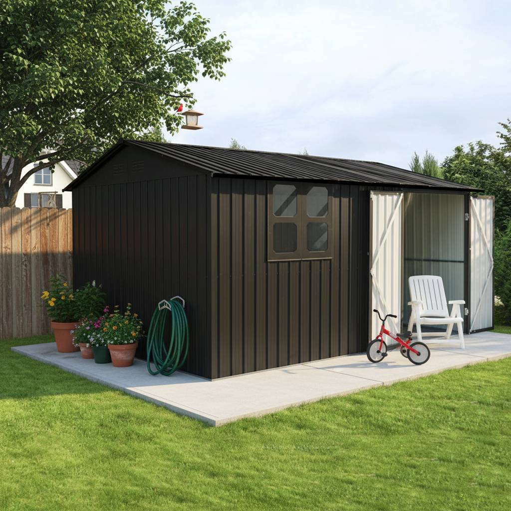 Abri de jardin métal acier galvanisé toit double pente rangement extérieur 10,3 m² noir - ComfortXL Outdoor Living - Image 2