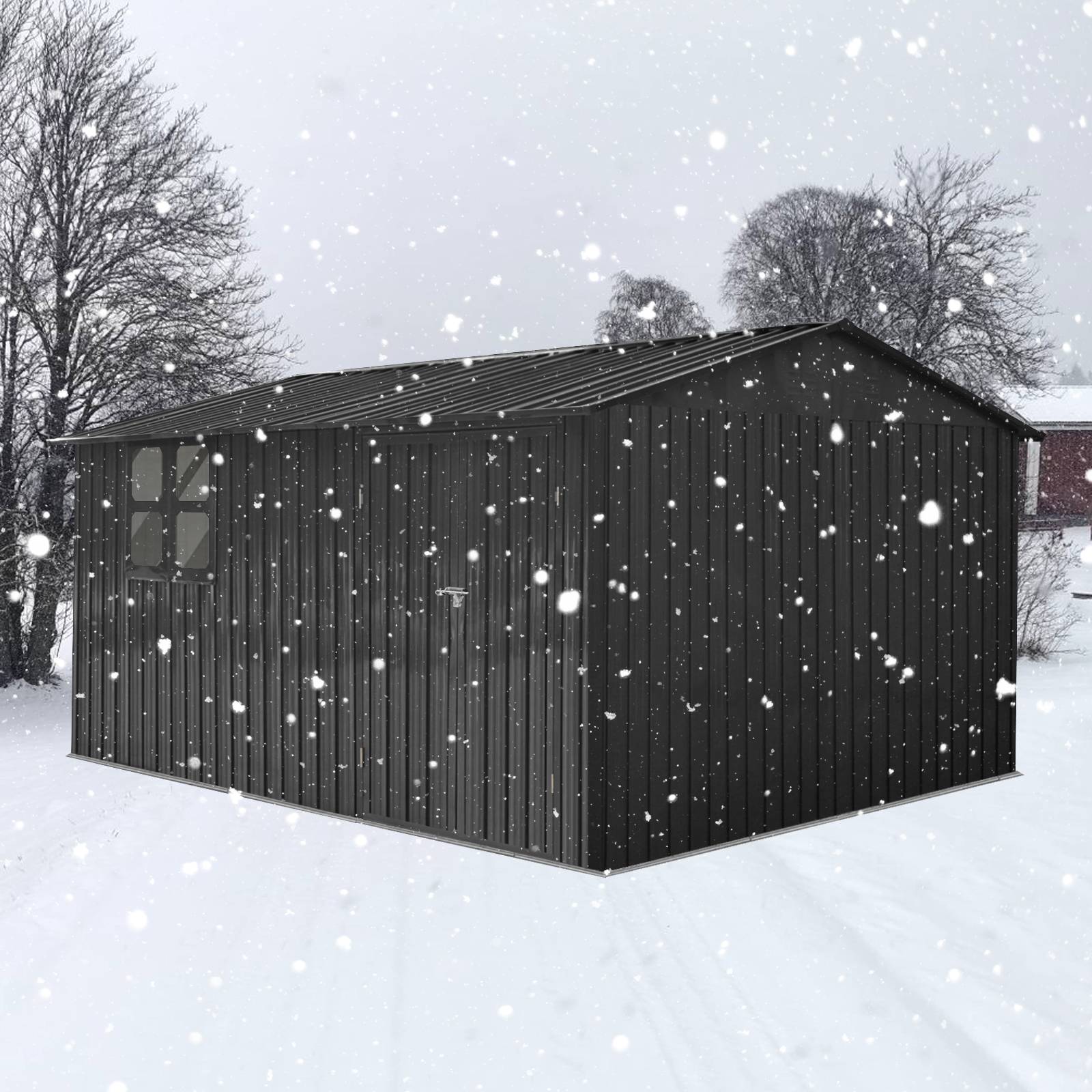 Abri de jardin métal acier galvanisé toit double pente rangement extérieur 10,3 m² noir - ComfortXL Outdoor Living - Image 8