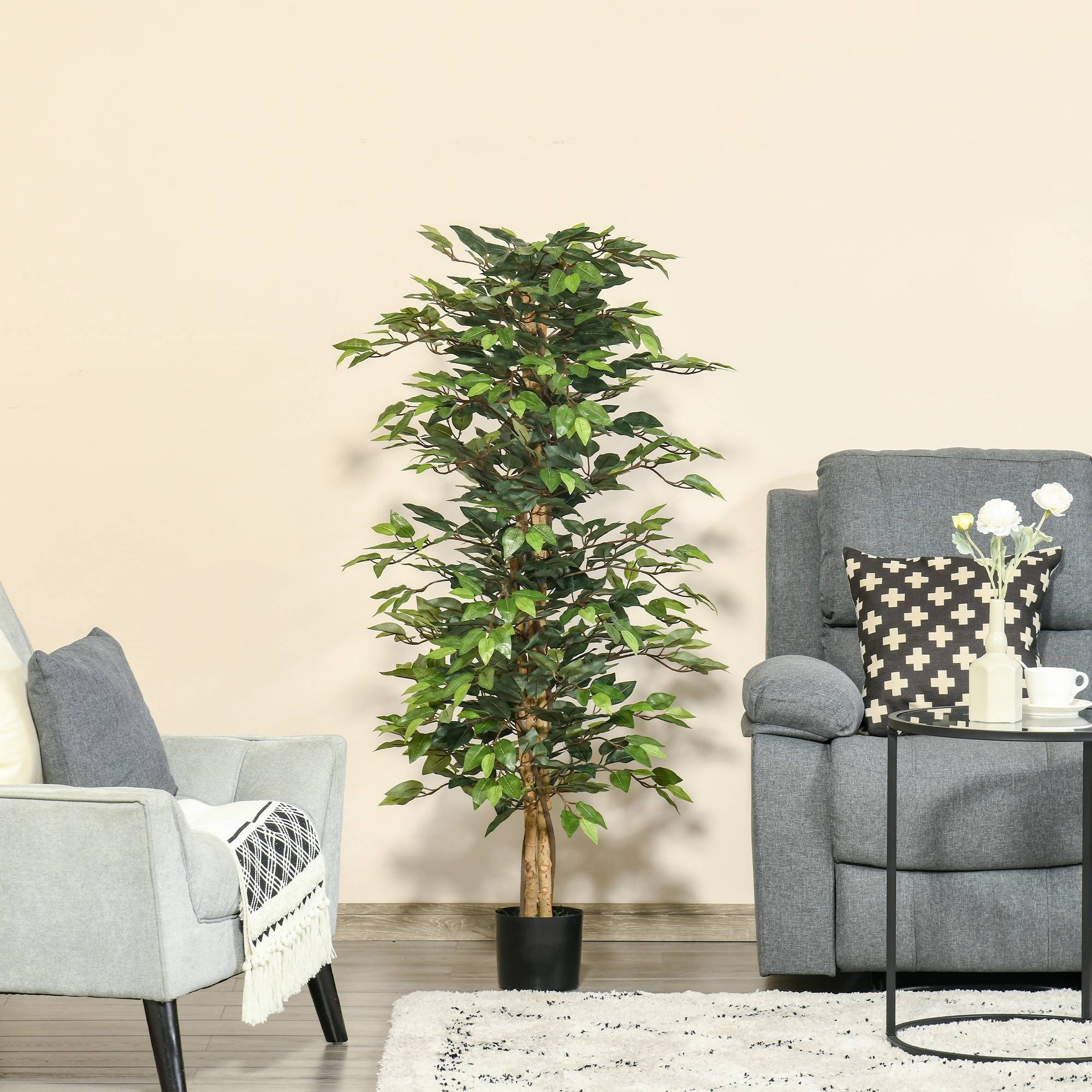 Sans Marque - Grand ficus artificiel 150cm, arbre artificiel, plante en pot, réaliste pour salon, chambre, bureau, jardin - Image 3