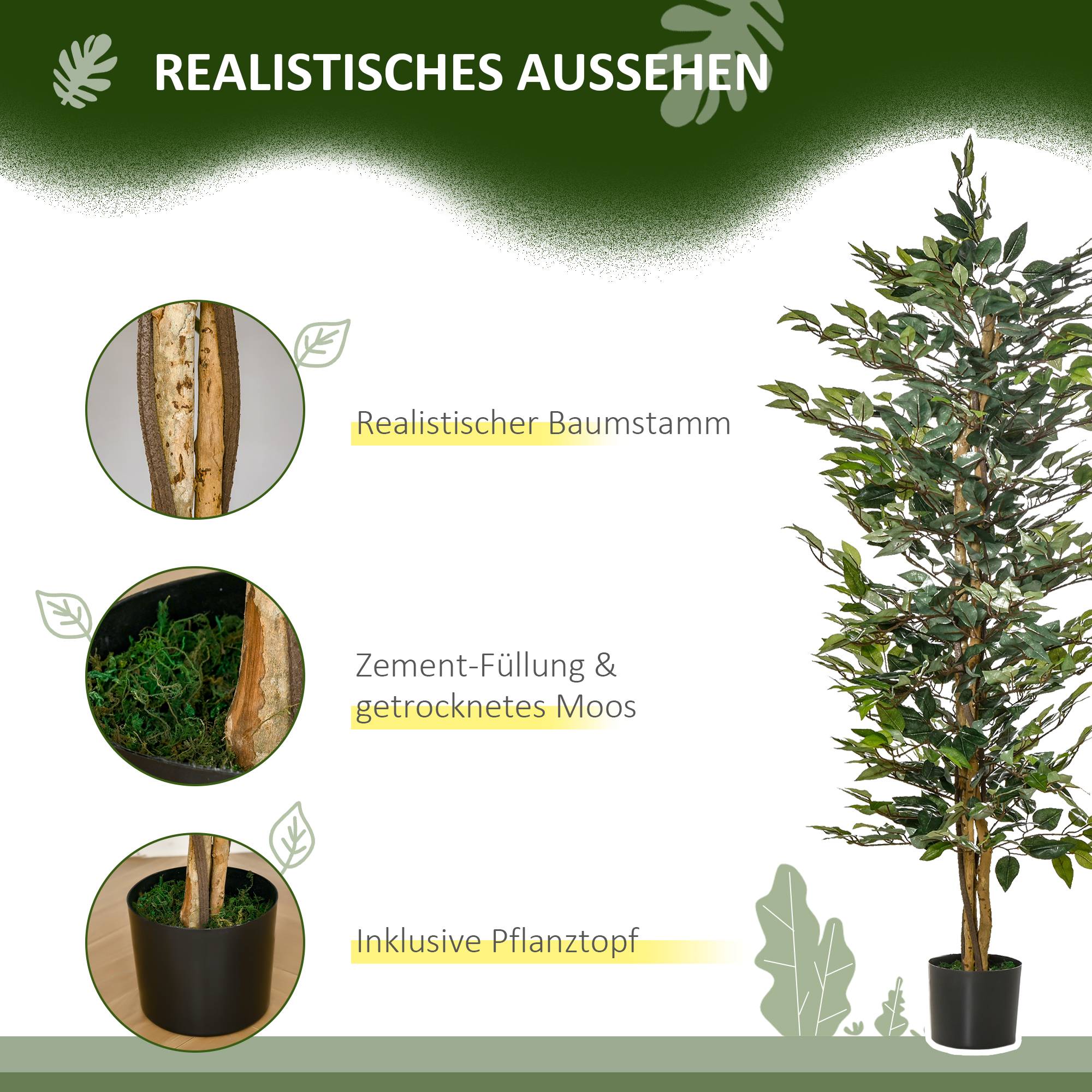 Sans Marque - Grand ficus artificiel 150cm, arbre artificiel, plante en pot, réaliste pour salon, chambre, bureau, jardin - Image 7