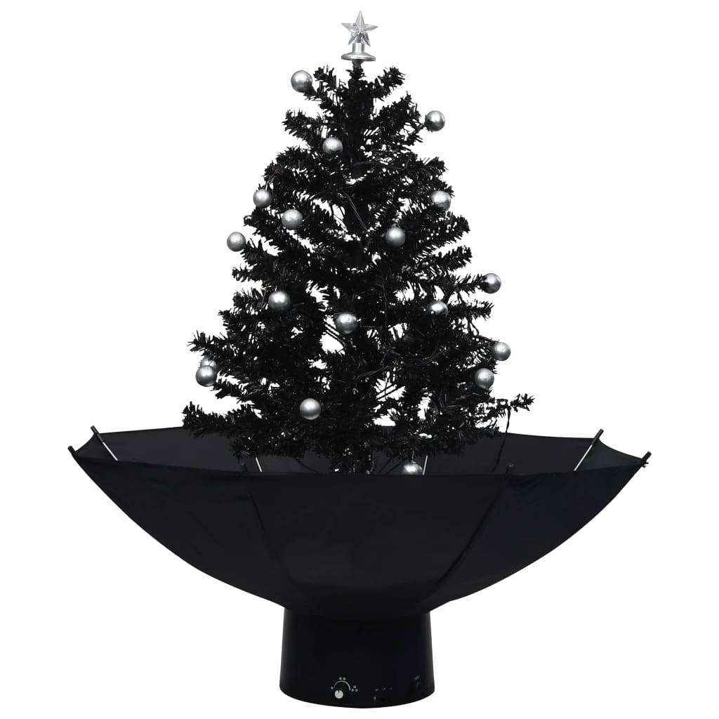 Sapin De Noël - Arbre de Noël neigeux avec base de parapluie Noir 75 cm PVC - Image 1