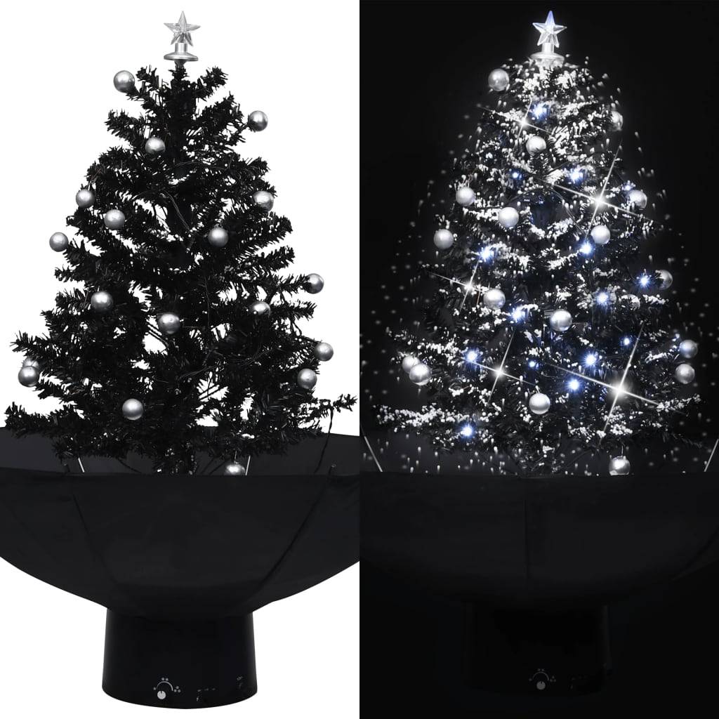 Sapin De Noël - Arbre de Noël neigeux avec base de parapluie Noir 75 cm PVC - Image 2