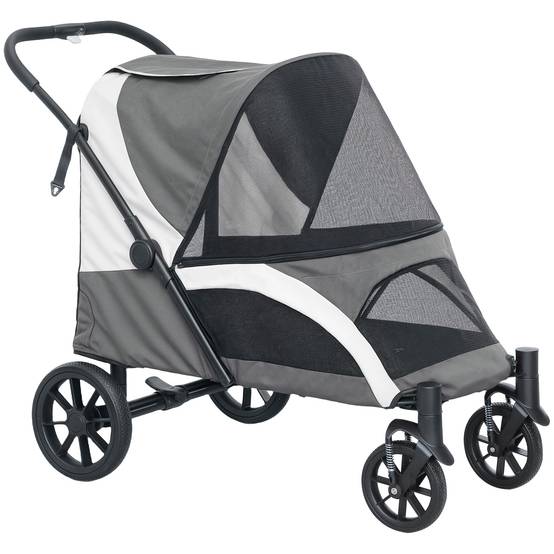 Poussette pour chien et chat, polyester, gris foncé, 124 x 67 x 100 cm - PANGIVO - Image 1