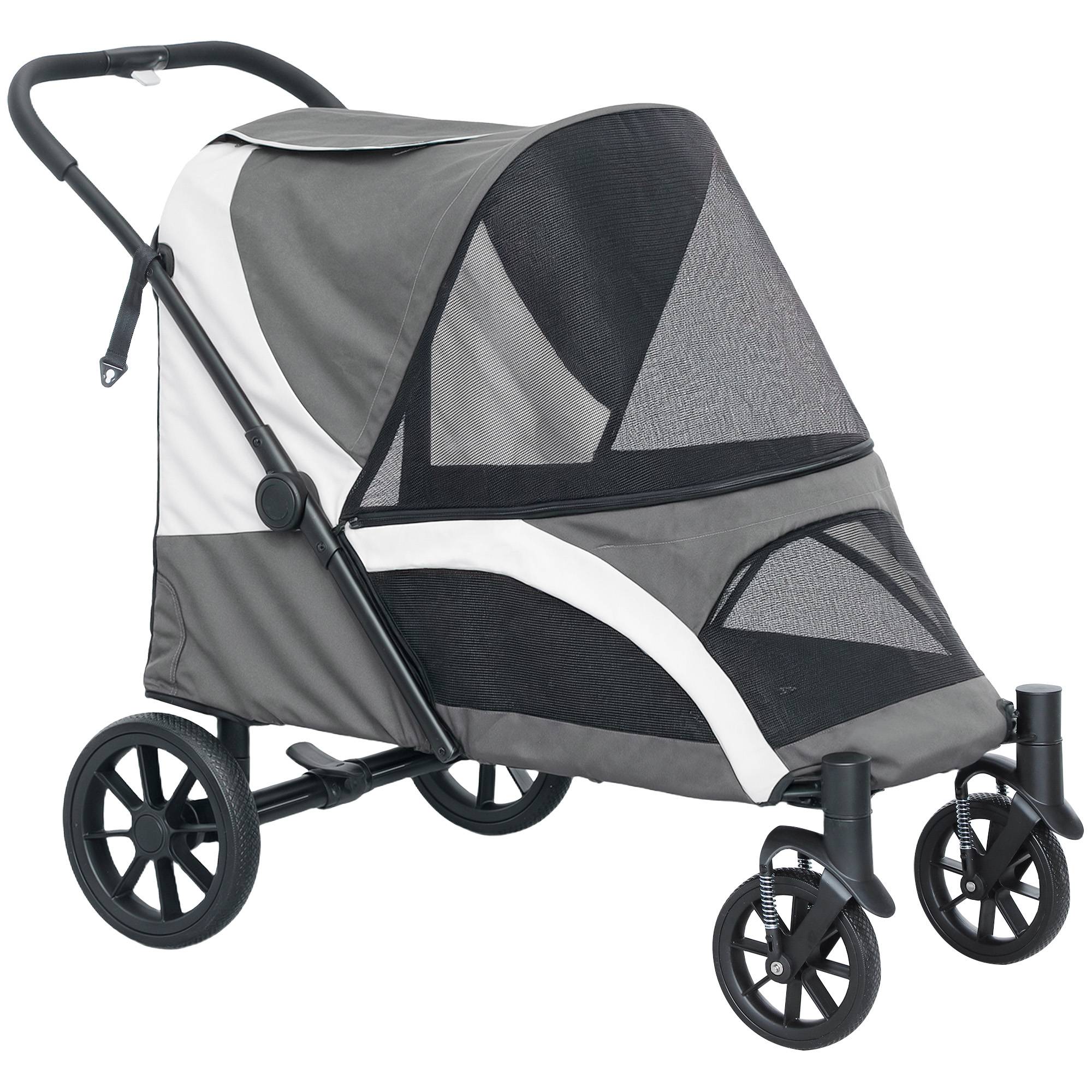 Poussette pour chien et chat, polyester, gris foncé, 124 x 67 x 100 cm - PANGIVO - Image 1