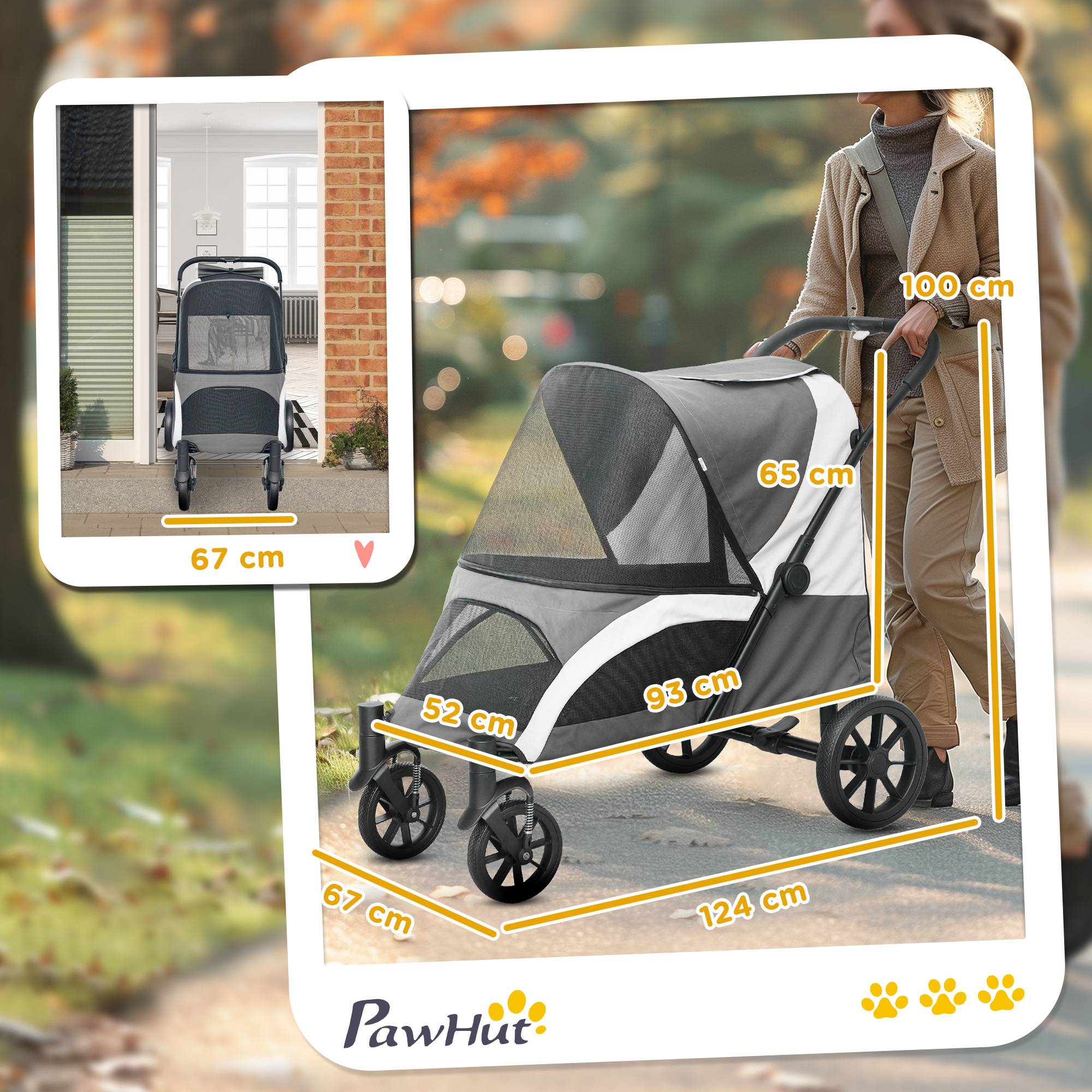 Poussette pour chien et chat, polyester, gris foncé, 124 x 67 x 100 cm - PANGIVO - Image 3