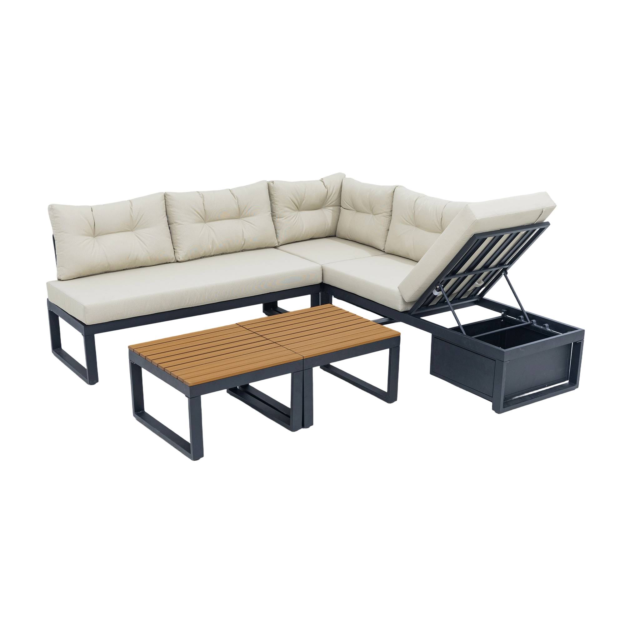 Salon de Jardin avec Canapé d'angle et Table Basse pour terrasse Polyester Beige - Image 1