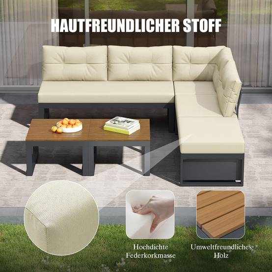 Salon de Jardin avec Canapé d'angle et Table Basse pour terrasse Polyester Beige - Image 8