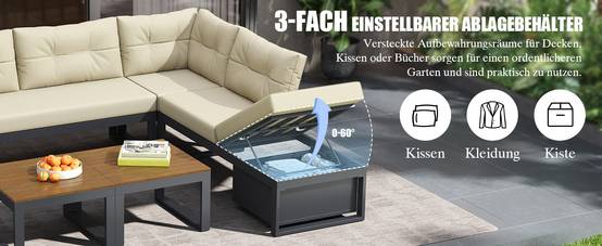 Salon de Jardin avec Canapé d'angle et Table Basse pour terrasse Polyester Beige - Image 9