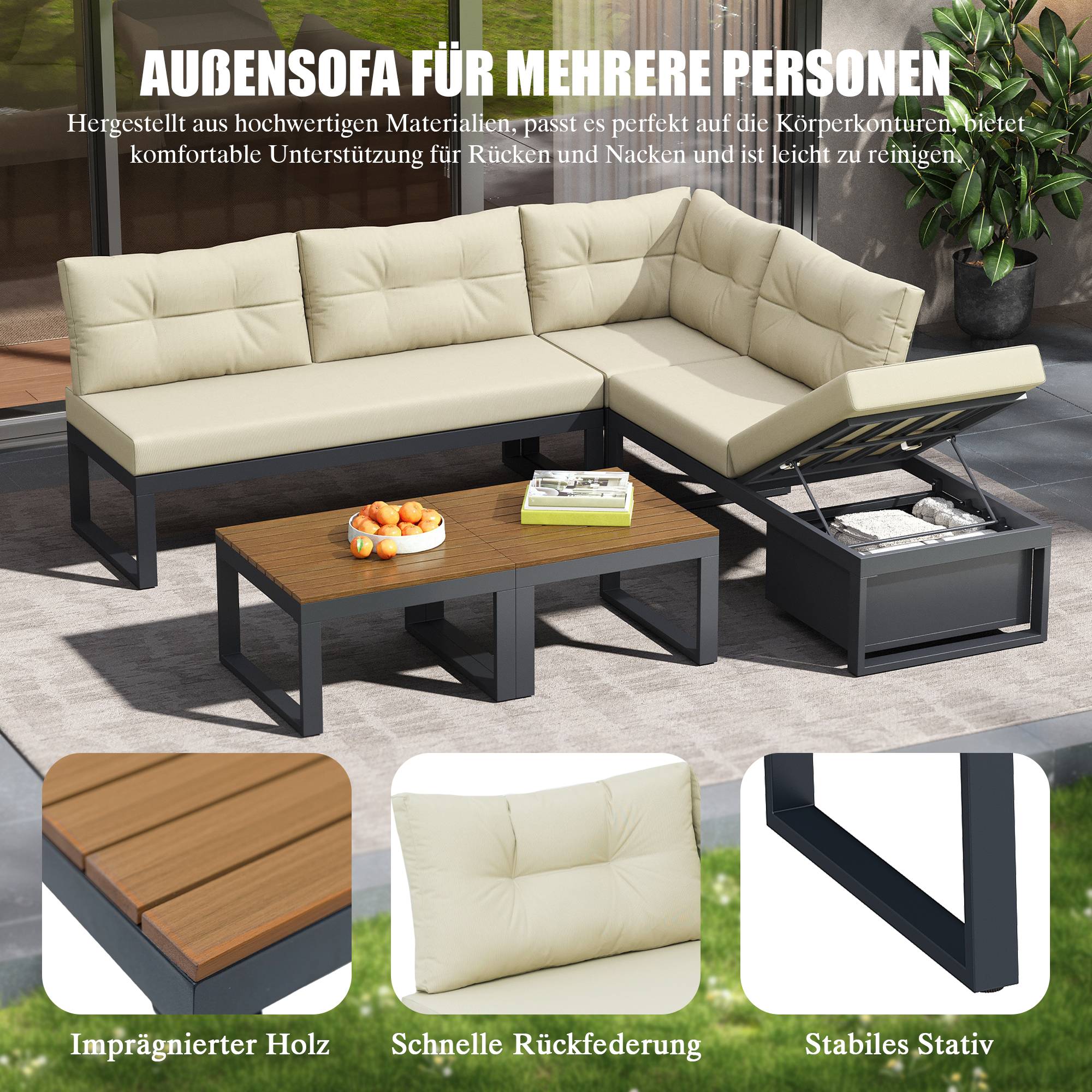 Salon de Jardin avec Canapé d'angle et Table Basse pour terrasse Polyester Beige - Image 7