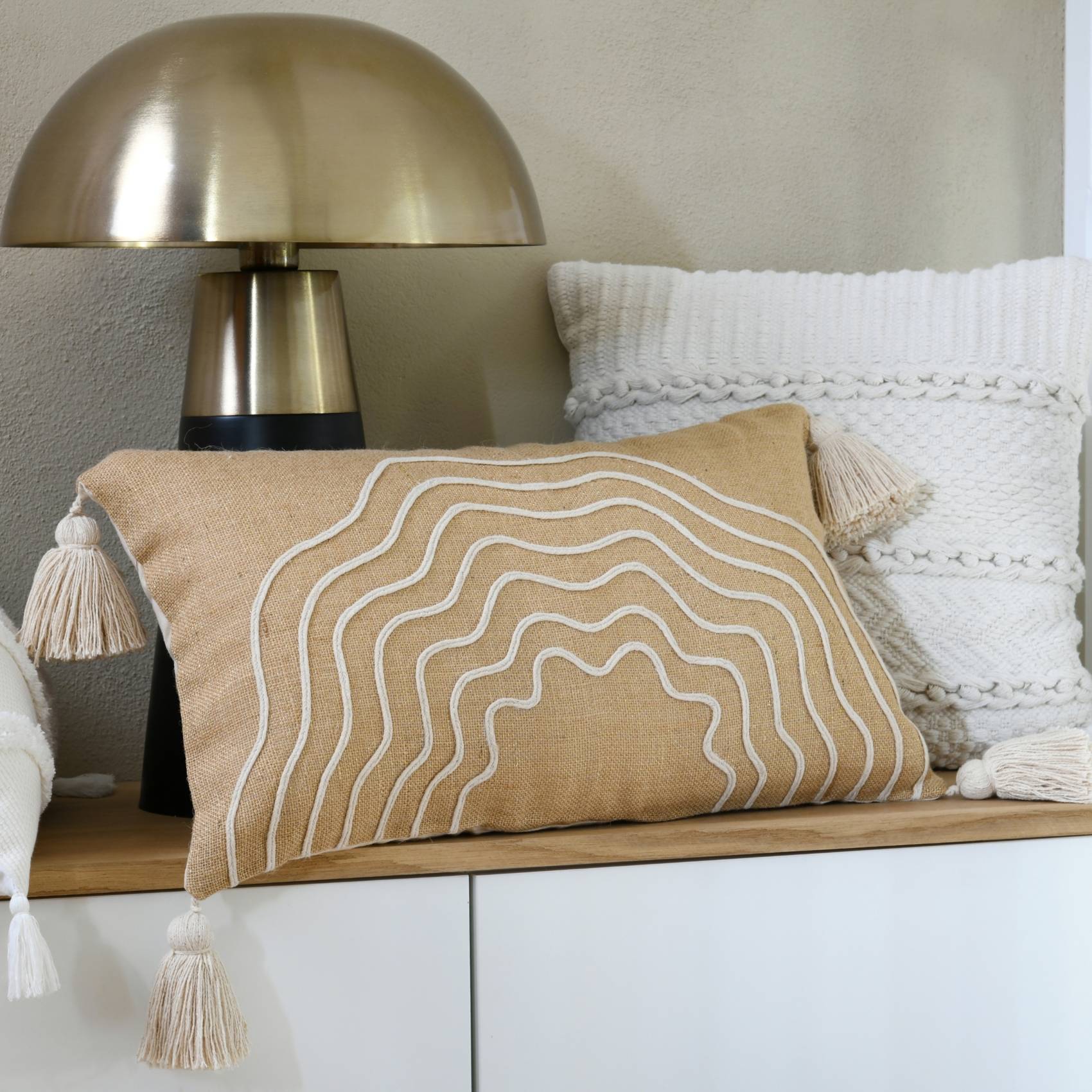 Lovely Casa - Coussin beige rectangulaire avec relief - LOVELY CASA - Jute - Beige - Image 6