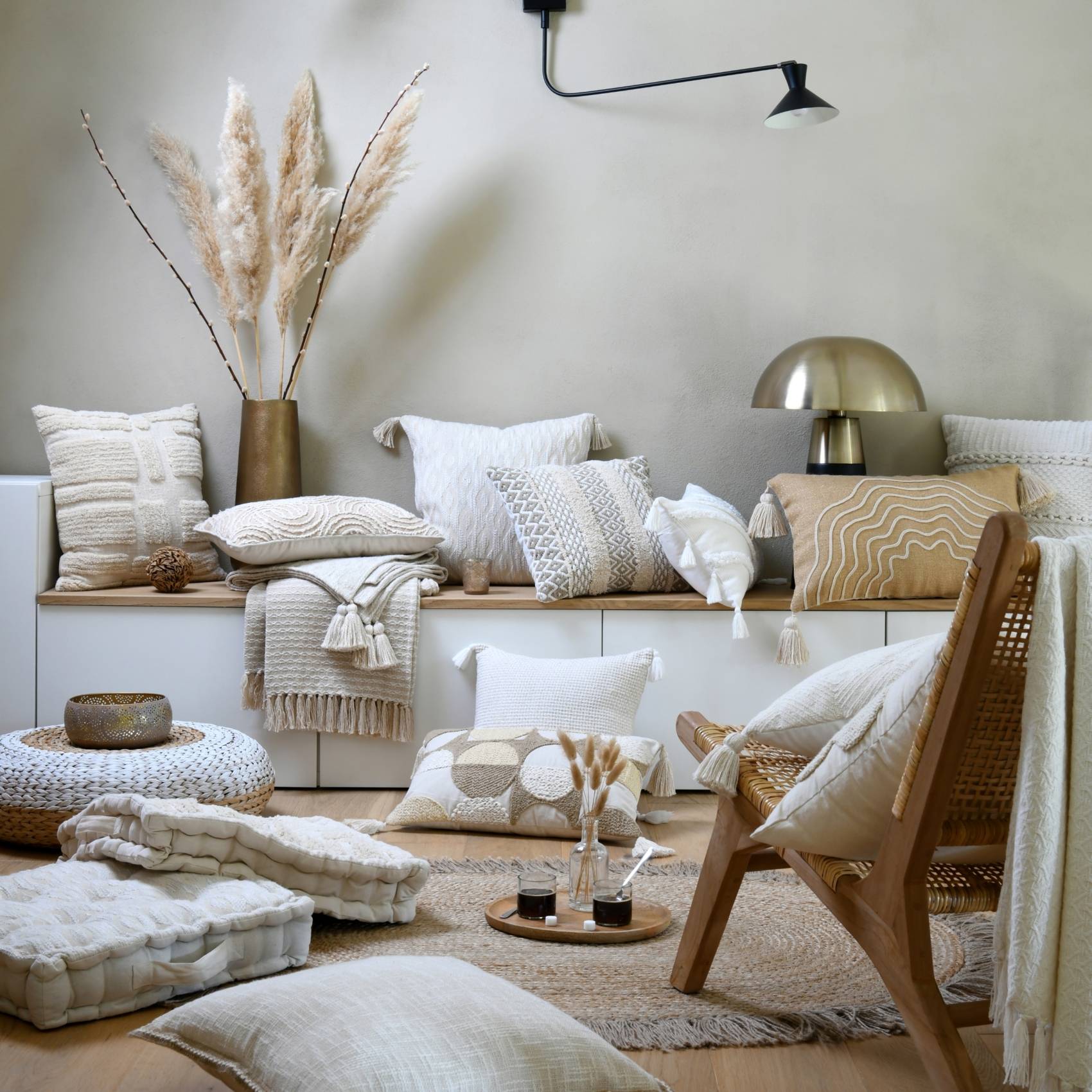 Lovely Casa - Coussin beige rectangulaire avec relief - LOVELY CASA - Jute - Beige - Image 3