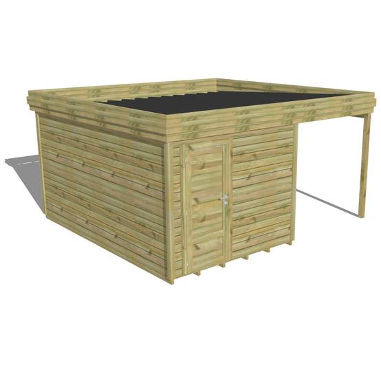 ABRI DE JARDIN bois autoclave 27mm - 4,64x4,34m / 20m2 - Bac acier - Plancher bois - Image 1