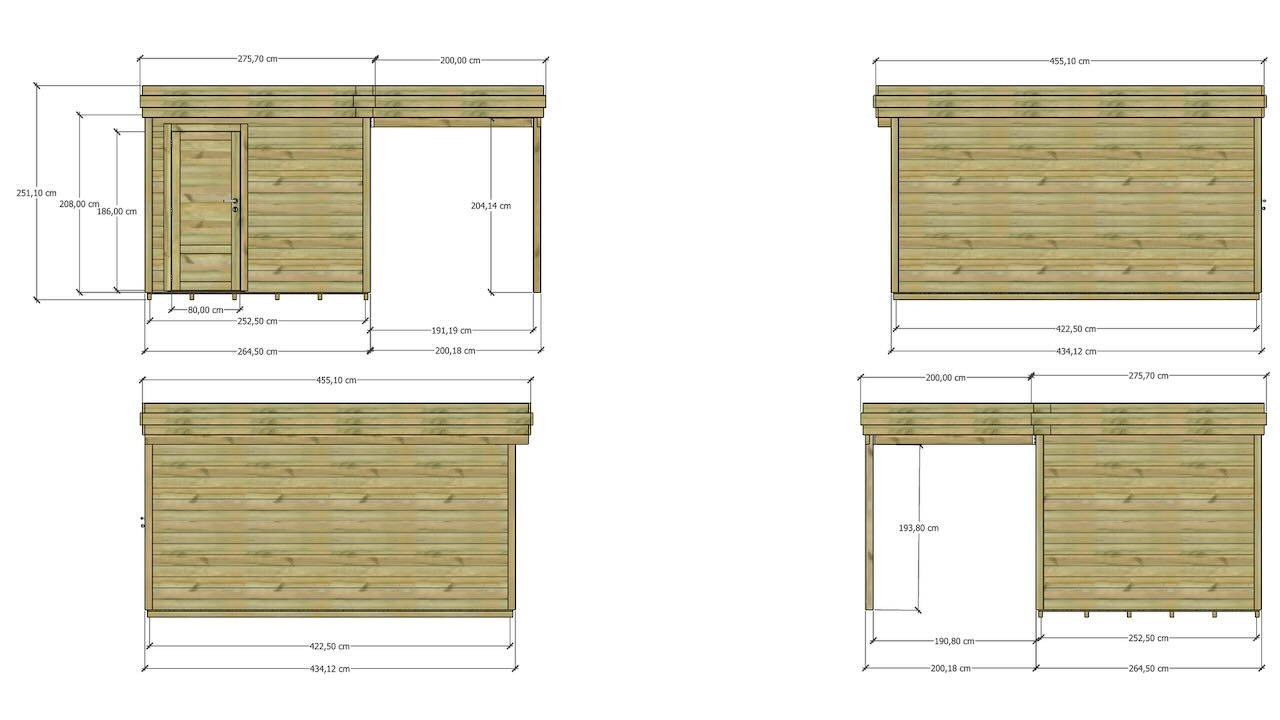 ABRI DE JARDIN bois  autoclave 27mm - 4,64x4,34m / 20m2 - Bac acier - Plancher bois - Image 4