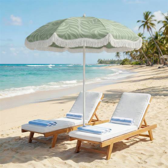 Parasol de plage à franges Ø180 cm, hauteur réglable, inclinaison, ancrage pour le sable, sac de transport inclus, protection UPF30+, vert - Image 3