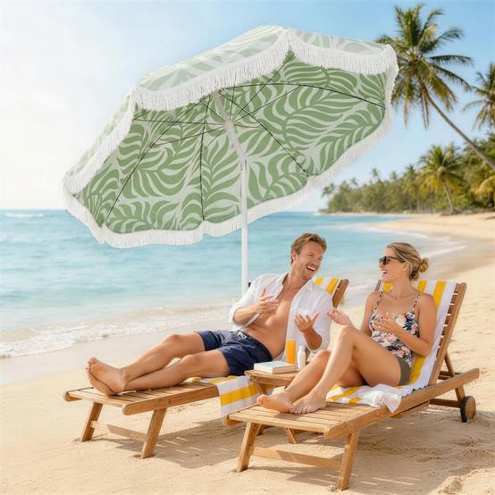 Parasol de plage à franges Ø180 cm, hauteur réglable, inclinaison, ancrage pour le sable, sac de transport inclus, protection UPF30+, vert - Image 4