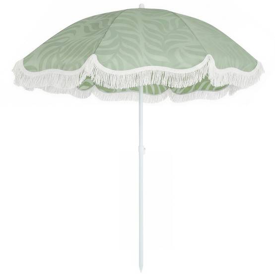 Parasol de plage à franges Ø180 cm, hauteur réglable, inclinaison, ancrage pour le sable, sac de transport inclus, protection UPF30+, vert - Image 2