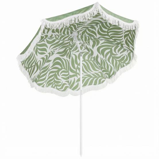 Parasol de plage à franges Ø180 cm, hauteur réglable, inclinaison, ancrage pour le sable, sac de transport inclus, protection UPF30+, vert - Image 1