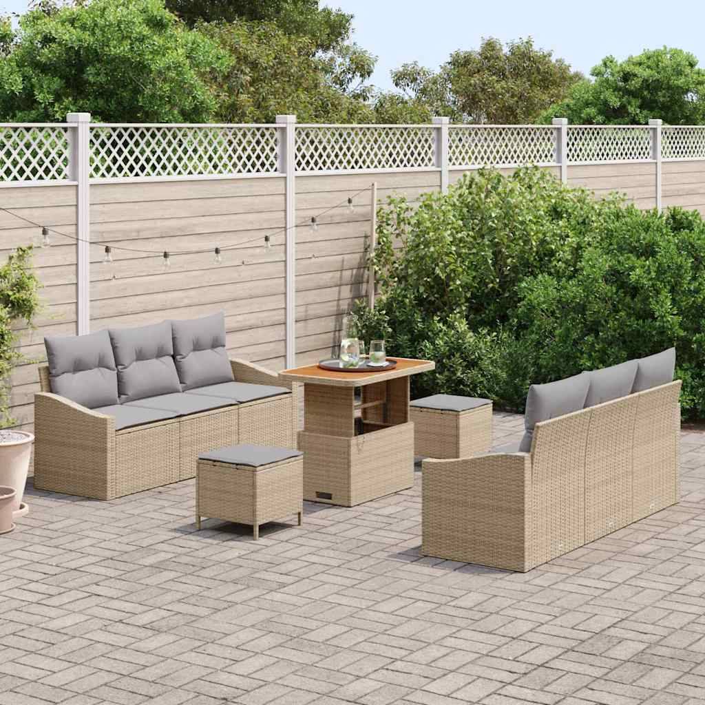 Set Lounge Jardin 9 pcs Beige et Gris – Structure Acier Polyrotin avec Rangement Astucieux et Table – ComfortXL Outdoor Living - Image 3