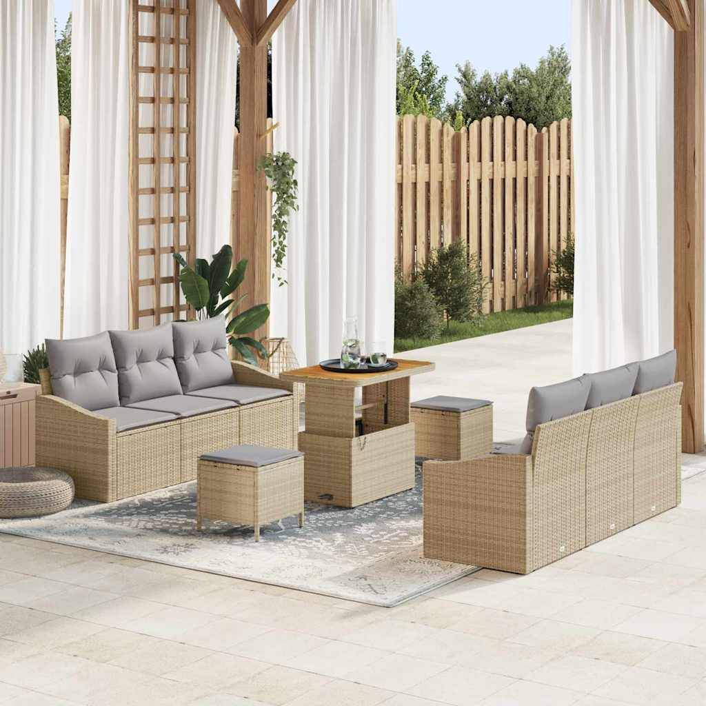 Set Lounge Jardin 9 pcs Beige et Gris – Structure Acier Polyrotin avec Rangement Astucieux et Table – ComfortXL Outdoor Living - Image 1