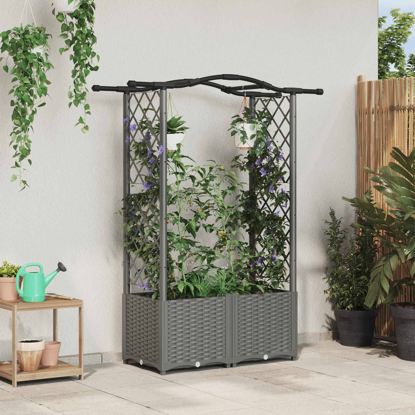 ComfortXL - Lit Potager Surélevé Treillis PP Jardin Support Plantes Toit Courbé 125x40x138cm Gris - ComfortXL Outdoor Living - Image 1