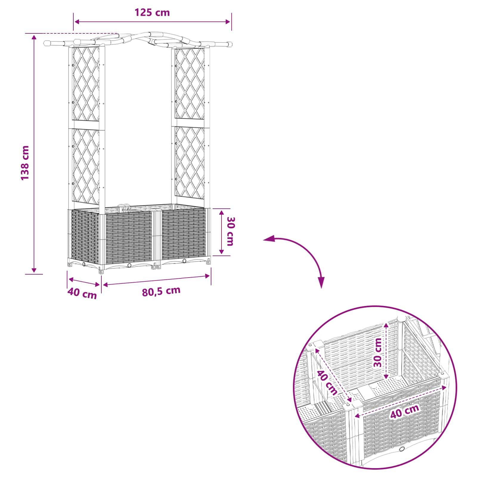 ComfortXL - Lit Potager Surélevé Treillis PP Jardin Support Plantes Toit Courbé 125x40x138cm Gris - ComfortXL Outdoor Living - Image 8