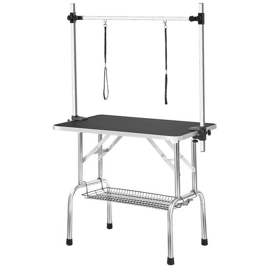 Table de toilettage pour chien pliable 90x60cm avec potence réglable Noir – ComfortXL Outdoor Living - Image 1