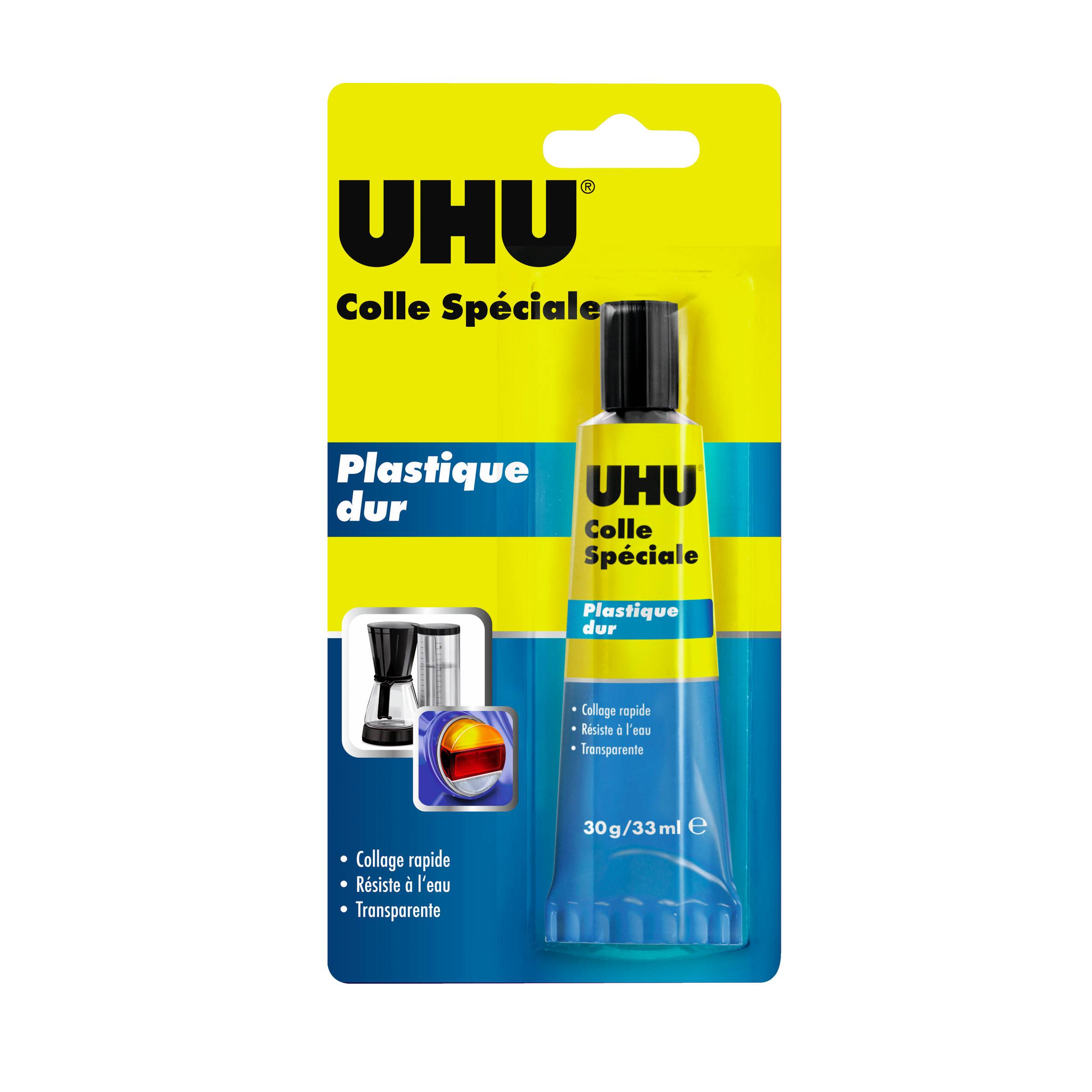 UHU Colle spéciale plastique dur - colle idéale pour toutes les matières plastiques courantes , transparente, tube 30g - Image 1